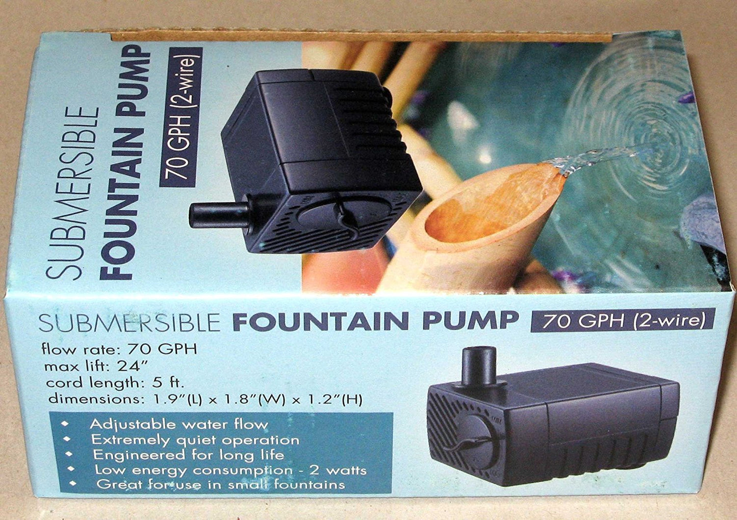 Jebao 70GPH 120V Submersible Fountain Pump (2-Wire), PP-333